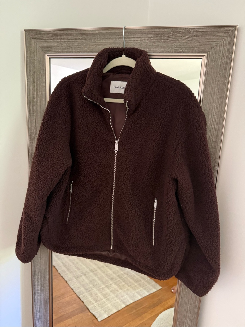 Calvin Klein Women's Dark Brown Teddy Sherpa Zip-Up Jacket